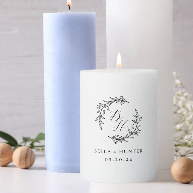 Floral Wreath Wedding Initial Monogram Pillar Candle (Creator Uploaded)