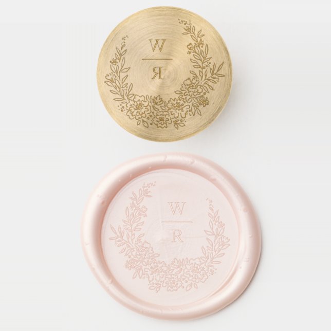 Floral Wreath Wedding initials Wax Seal Stamp (Stamped)