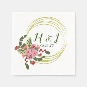 Floral Wreath Wedding Logo Initial Napkins
