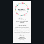 Floral wreath wedding menu card<br><div class="desc">Pink,  green,  blue and yellow floral wreath design. Simple and romantic,  and easily personalizable with your wedding details and custom text.</div>