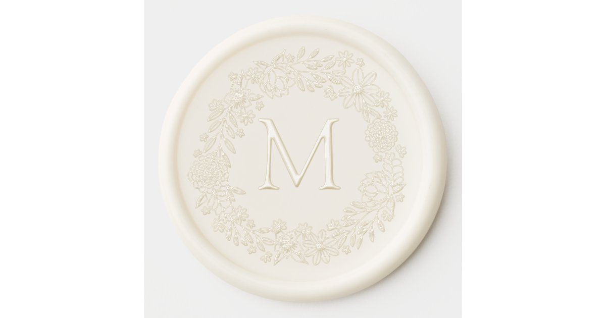 Floral Wreath Wedding Monogram Wax Seal Sticker | Zazzle
