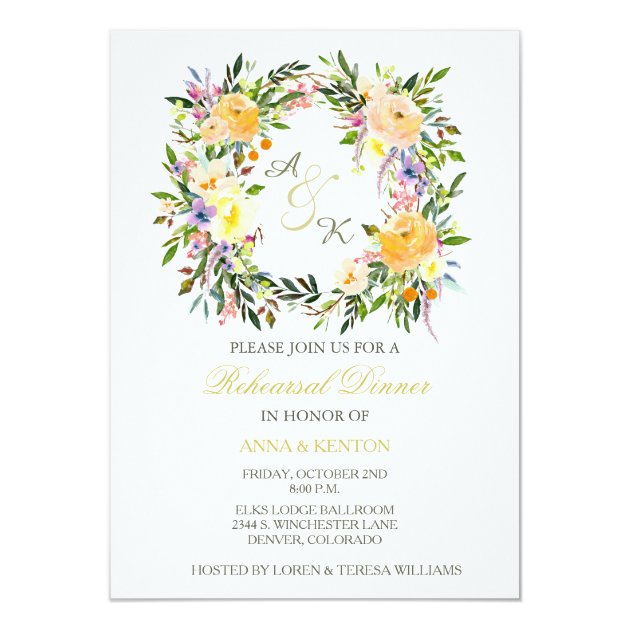 Floral Wreath Wedding Rehearsal Dinner Invitation