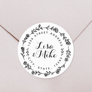 Floral Wreath Wedding Return Address Classic Round Sticker