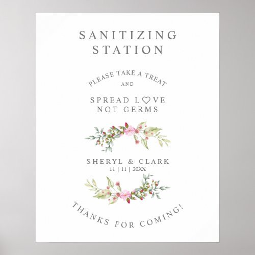 Floral Wreath Wedding Sanitizing Hand Gel Station Poster