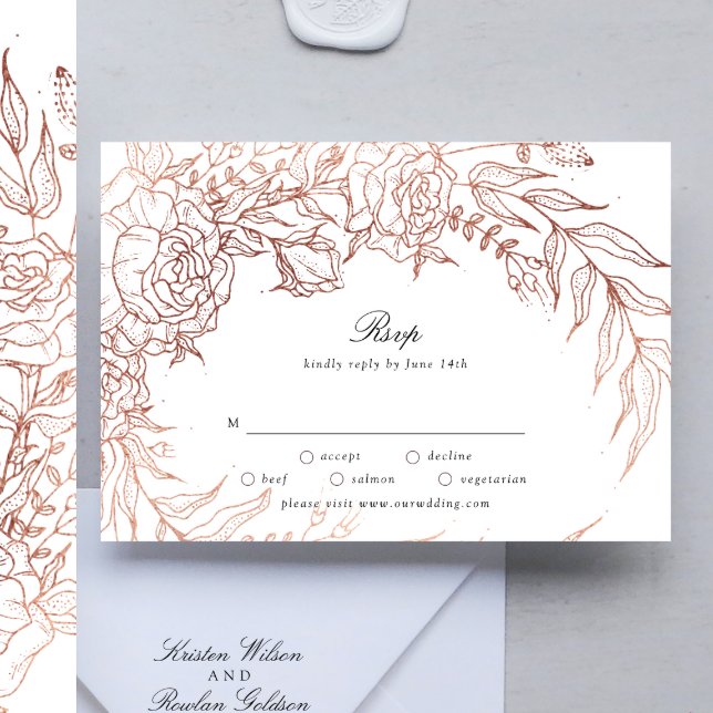 Floral Wreath White Black Emerald Copper Wedding RSVP Card (RSVP showcasing suite - additional items (bought separately))