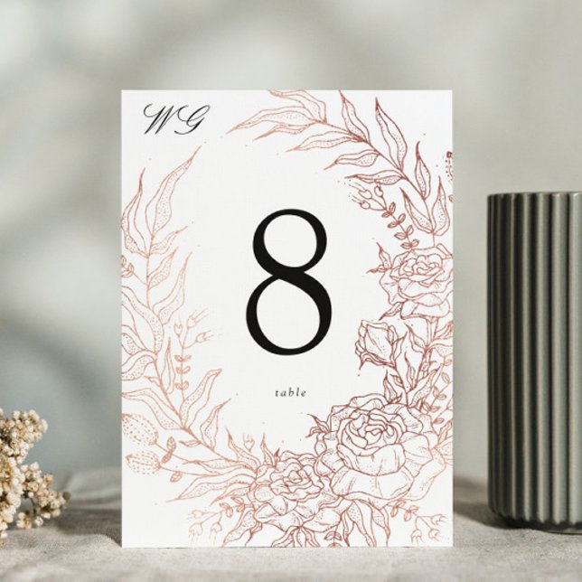 Floral Wreath White Black Emerald Copper Wedding Table Number (Creator Uploaded)