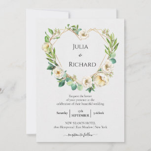 Floral Wreath   White Peony Wedding Celebration Invitation