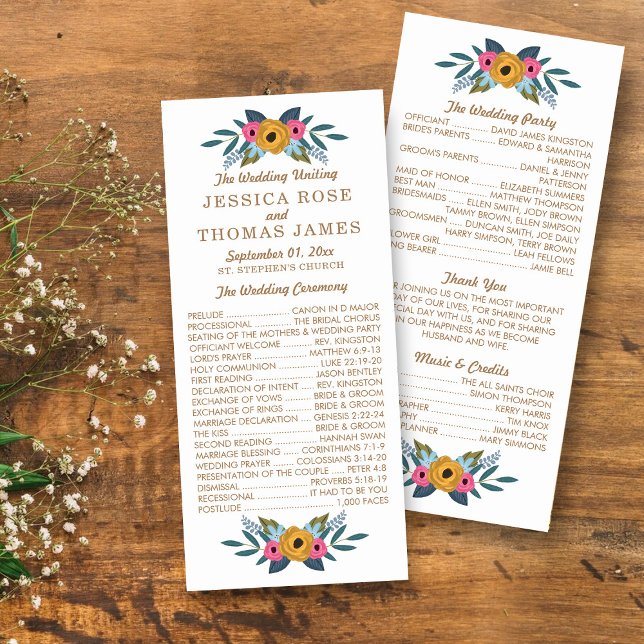 Floral Wreath White Wedding Program (Creator Uploaded)