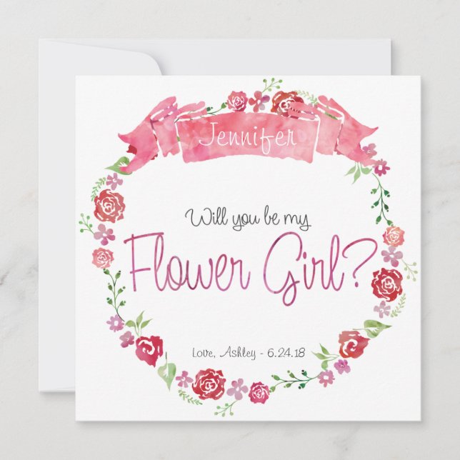 Floral Wreath Will You Be my Flower Girl Card (Front)