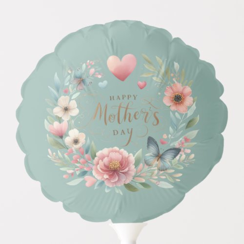 Floral Wreath with a Butterfly Happy Mothers Day  Balloon
