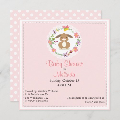 Floral Wreath with Bunny Baby Shower Invitation