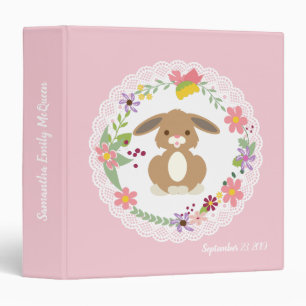 Floral Wreath with Rabbit Pink Baby Album Binder