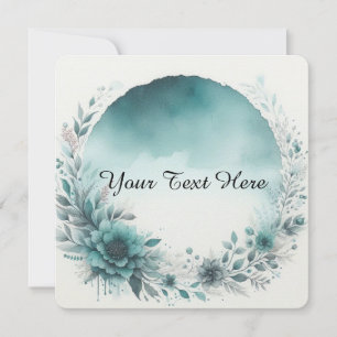Floral Wreath With Teal Watercolor Background Invitation