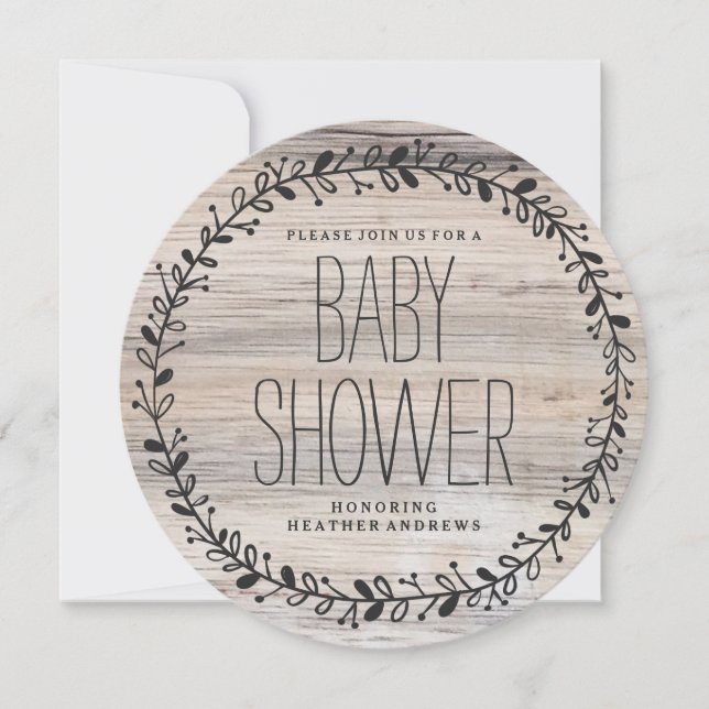 Floral Wreath | Wooden BABY SHOWER INVITATION (Front)