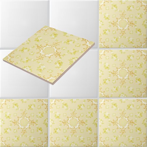Floral Wreaths With Rose Centers Pattern Ceramic Tile