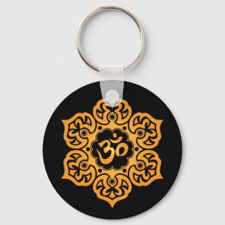 Floral Yellow and Black Aum Design Keychain