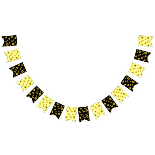 Floral Yellow and Black With Bees Bunting Flags