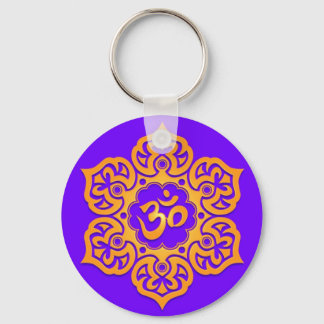 Floral Yellow and Blue Aum Design Keychain