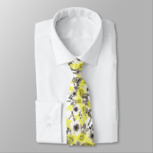 Floral yellow and gray tie
