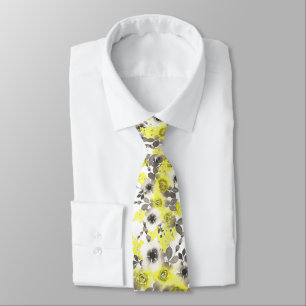 Floral yellow and gray tie