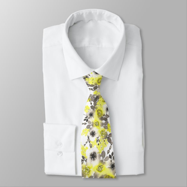 Floral yellow and gray tie (Tied)