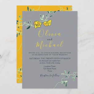Floral Yellow and Grey Minimony Wedding Invitation