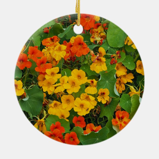 Floral Yellow and Orange Nasturtiums Photo Ceramic Ornament (Back)