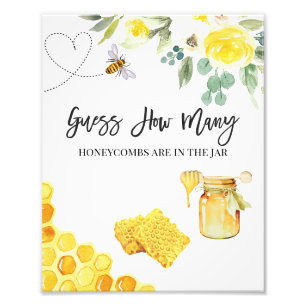 Floral Yellow Bee Guess How Many Honeycomb Sign