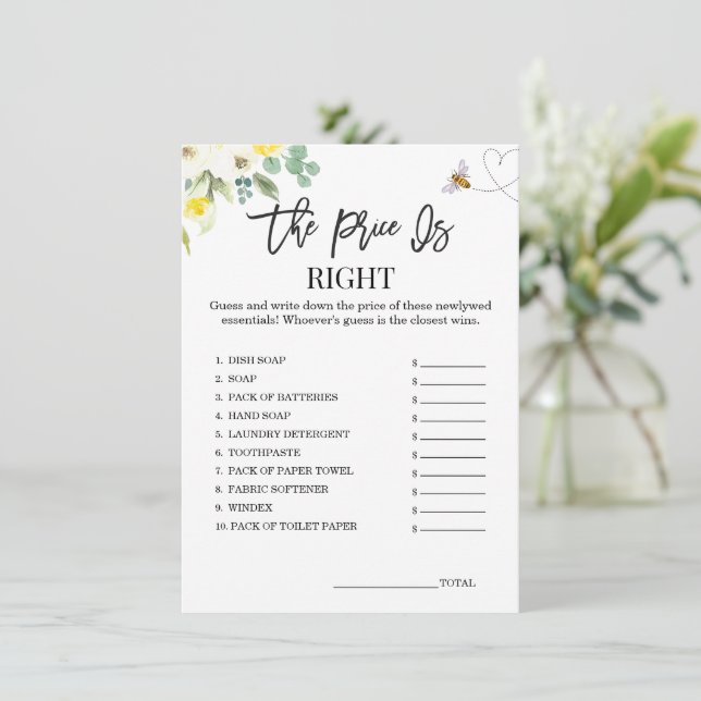 Floral Yellow Bee The Price Is Right Game Card (Standing Front)