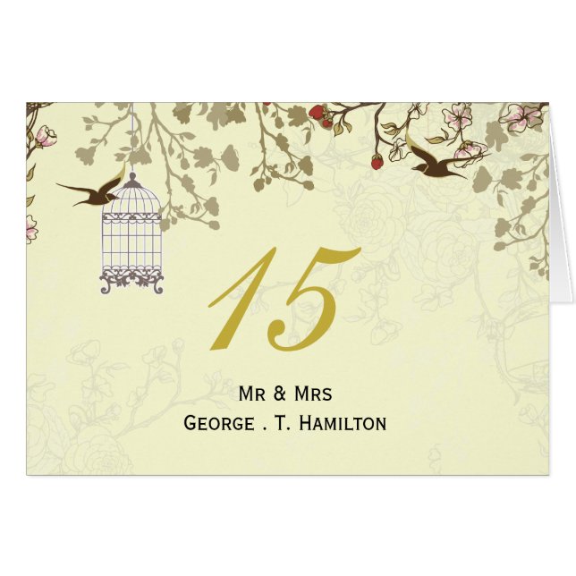 floral yellow bird cage, love birds table numbers (Front Horizontal)