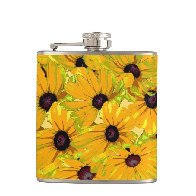 Floral Yellow Black Eyed Susan Flower Flask