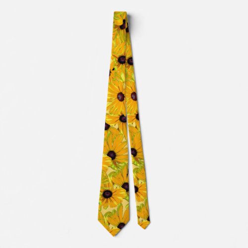 Floral Yellow Black Eyed Susan Flowers Tie