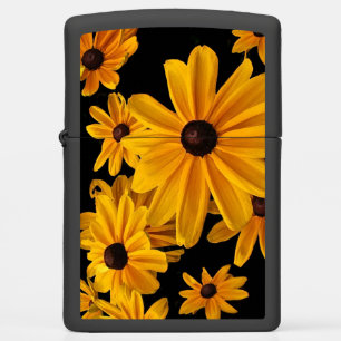 Floral Yellow Black Garden Flowers Zippo Lighter