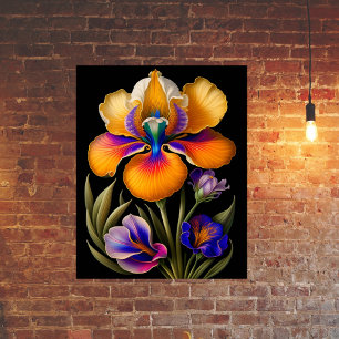 Floral Yellow Blue Botanical Illustration Poster