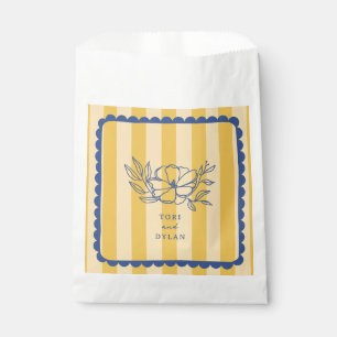 Floral Yellow Blue Botanical Stripe Wedding Favor Bag