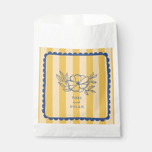 Floral Yellow Blue Botanical Stripe Wedding Favor Bag