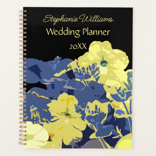 Floral Yellow Blue Custom Name Wedding Gift Favor Planner