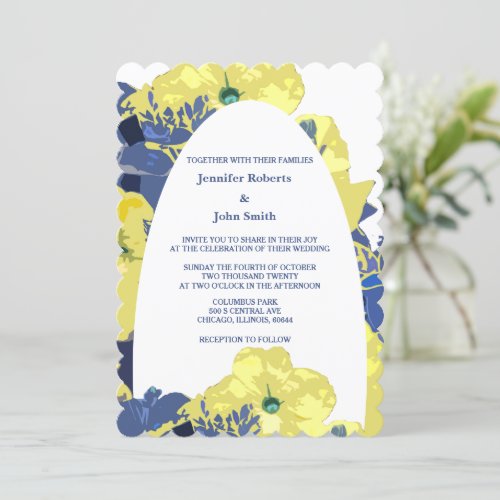 Floral Yellow Blue White Custom Artsy Arch Wedding Invitation