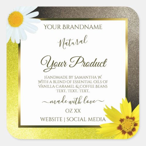 Floral Yellow Brown Glitter White Product Labels