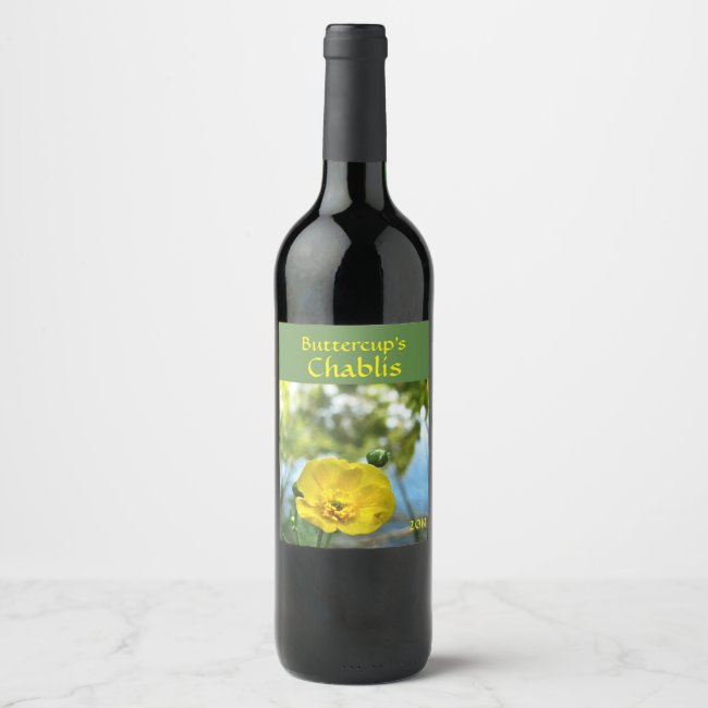 Floral Yellow Buttercup Flower Wine Label