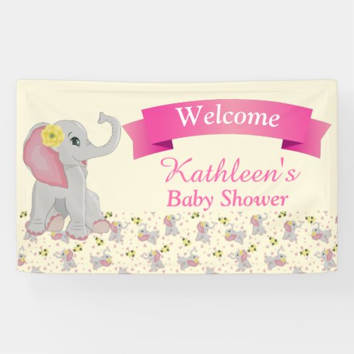 Floral Yellow Cute Elephant Girl Baby Shower  Banner