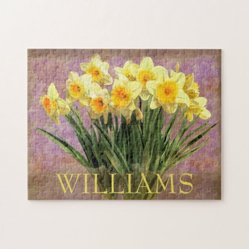 Floral Yellow Daffodil Spring Flowers Monogram Jigsaw Puzzle