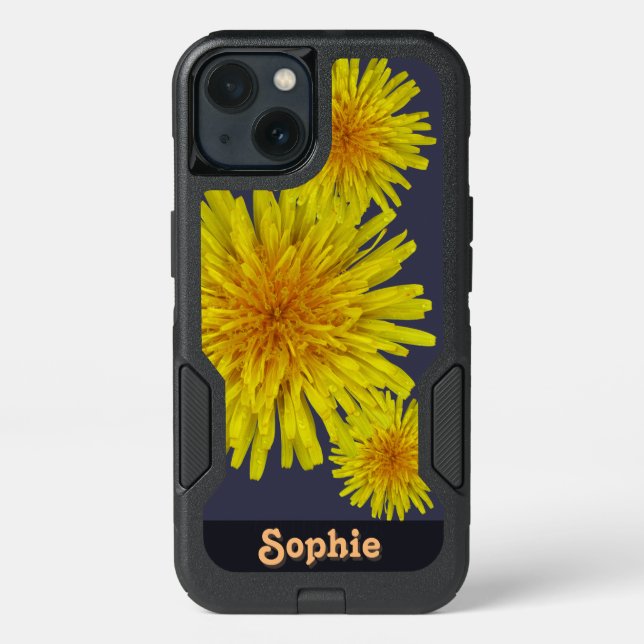 Floral Yellow Dandelions Custom Name Otterbox iPhone Case (Back)