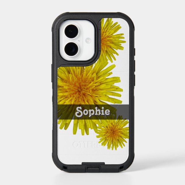 Floral Yellow Dandelions Custom Name Otterbox iPhone Case (Back)
