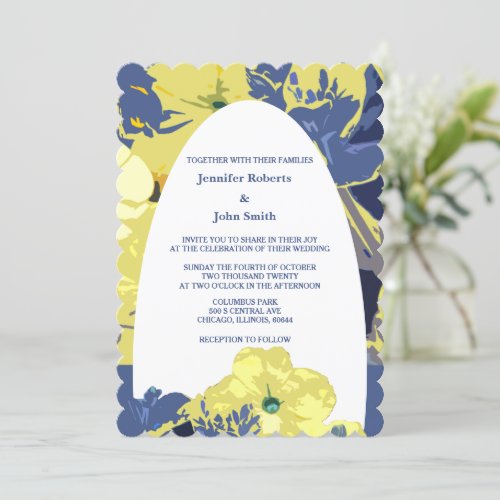 Floral Yellow Dusty Blue Custom Artsy Arch Wedding Invitation