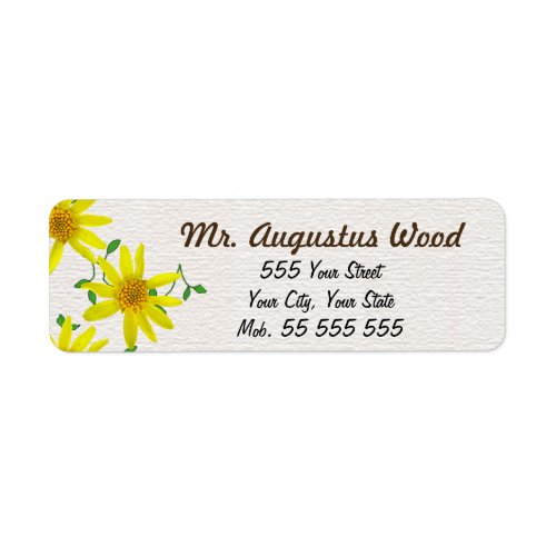 Floral Yellow Flower Brown Name on White Structure Label