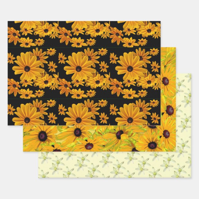 Floral Yellow Flowers Wrapping Paper Sheet Set