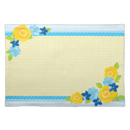 Floral Yellow Gingham and Blue Vintage Country Cloth Placemat