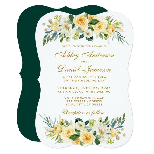 Fl Yellow Gold White Hunter Green Wedding Invitation Fl Yellow Gold White Hunter Green Wedding Invitation
