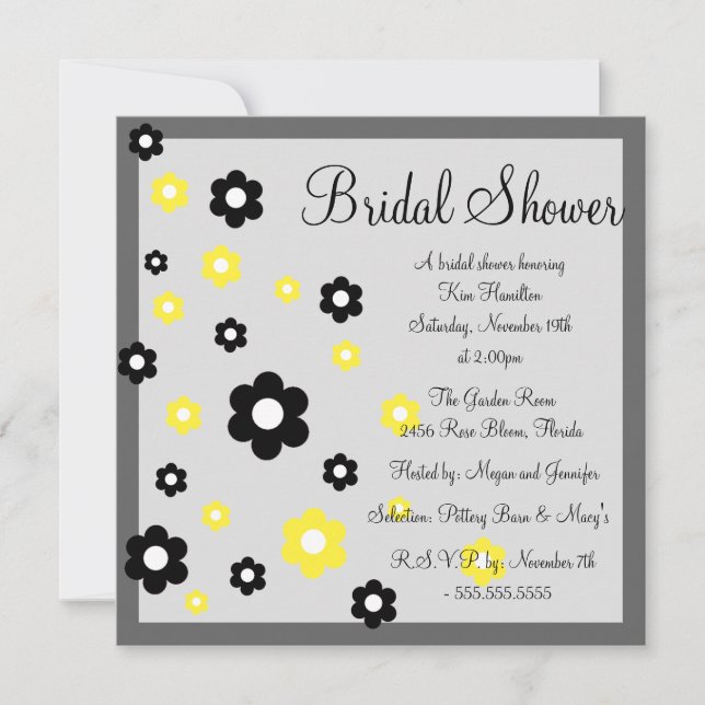 Floral Yellow & Gray Bridal Shower Invitation (Front)